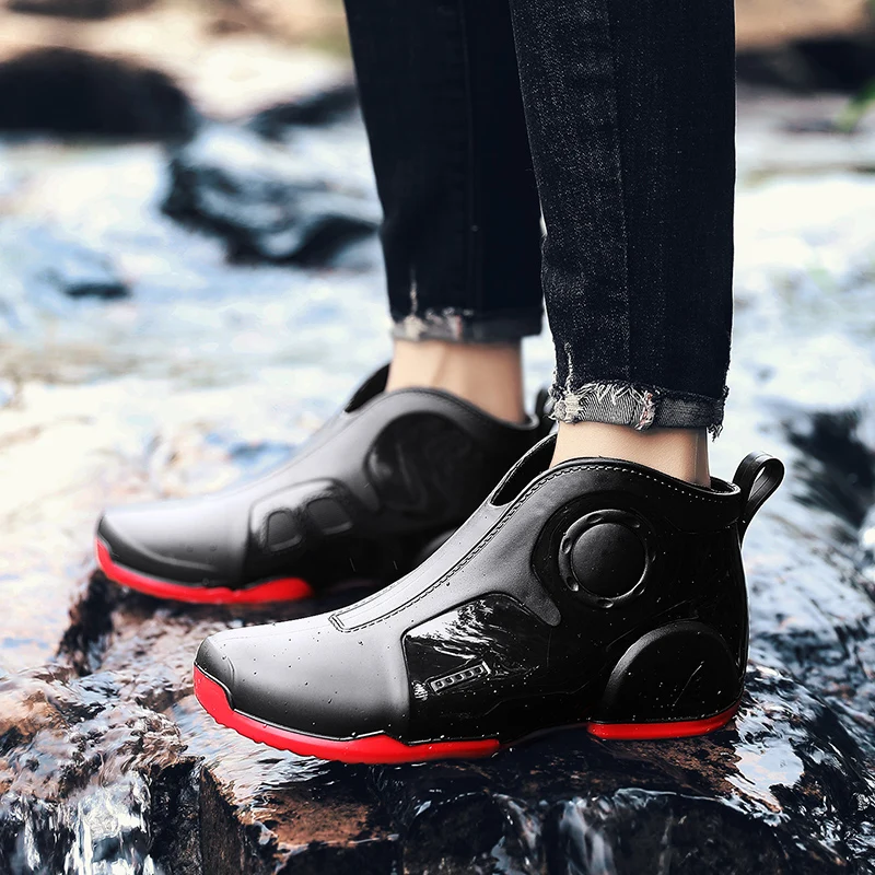 Men's Low top casual rain boots four seasons waterproof anti-slip wading fishing shoes kitchen work car wash fashion water shoes