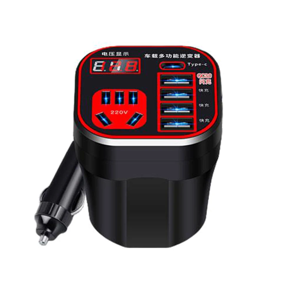 Car Power Inverter 12V24V TO 220V Voltage Converter 4USB Ports Charger Socket Real Display for Convenient Monitoring