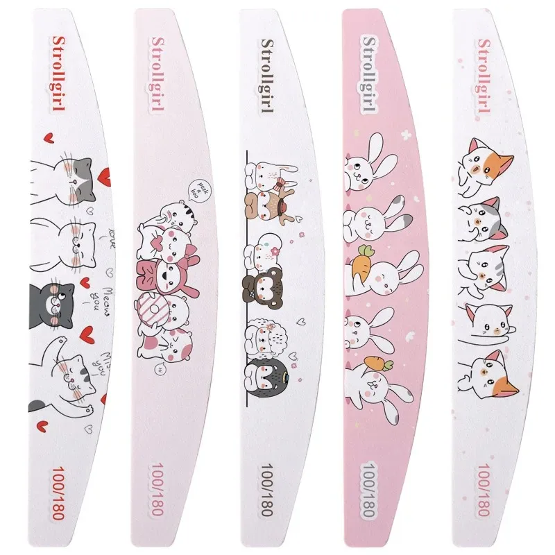 1pcs Halfmoon Cute Cat Nail File 100/180 Grit Sanding Nail Buffer Pedicure Manicure Polish Nail Art Tool Nails Accessories Uñas