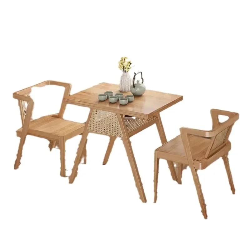 Balcony tea table table and chair combination to negotiate leisure three-piece set household solid wood tea small