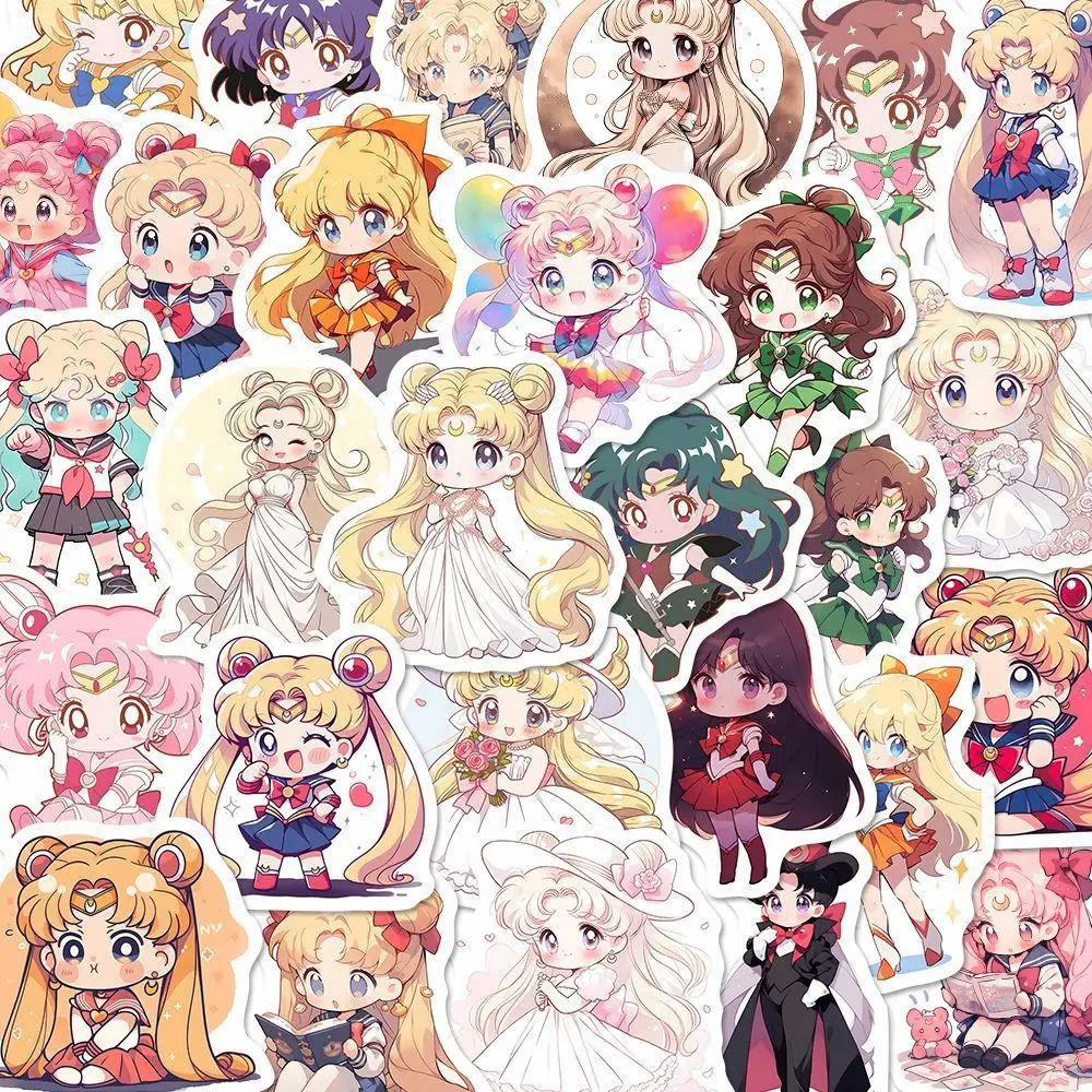 62pcs Q version Sailor Moon Waterproof sticker desktop trunk Water cup iPad Cartoon decoration anime periphery children diy toy