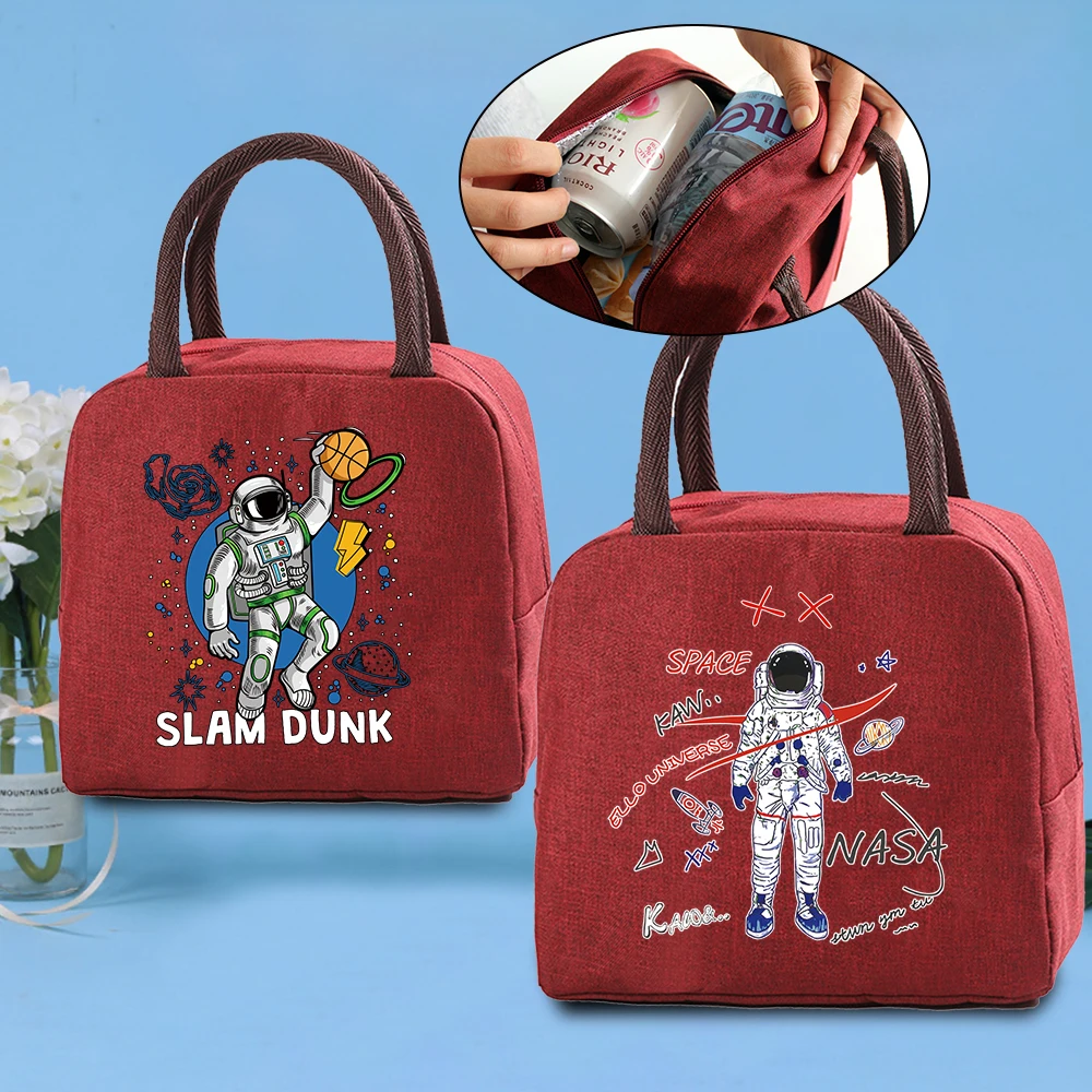 Modische Isolierte Camping-Lunchbox mit Neuem Astronauten-Muster Bedruckte Canvas-Lunchbox für Schule und Picknick