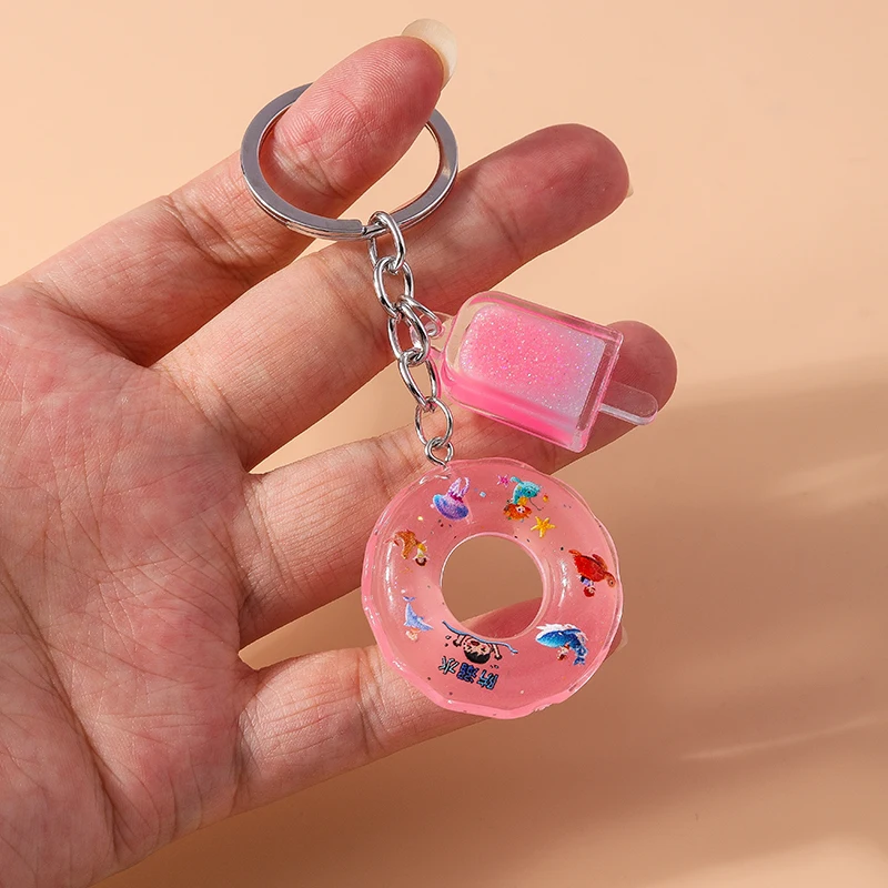 Fashion Candy Colors Swim Ring Keychain Resin Summer Food Popsicle Keyrings for Women Men Car Key Handbag Key Chains DIY Gifts