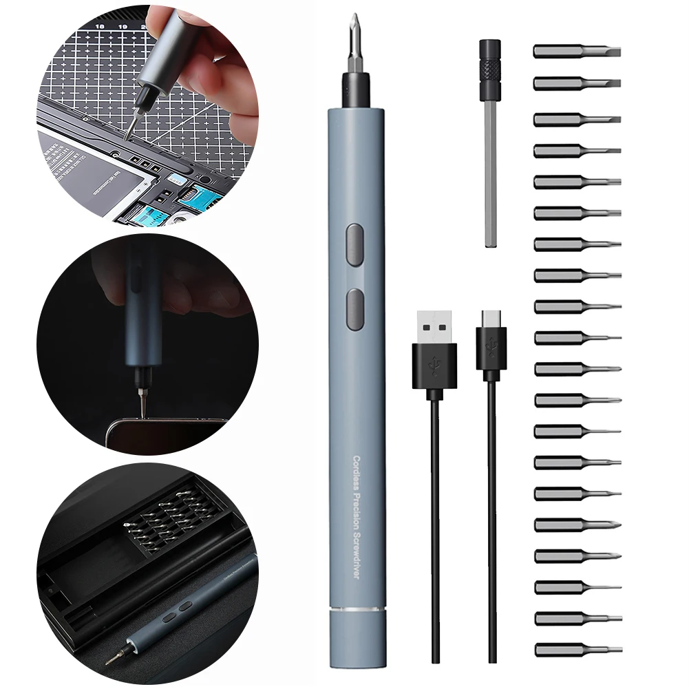 

25 in 1 Mini Power Precision Screwdriver Set with 20 Bits Screwdriver Tool Kit Wireless Screwdriver Magnetic Repair Tool Kit