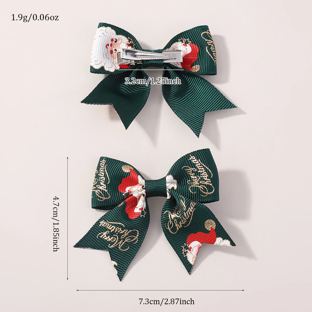 6 個クリスマスヘアクリップセット女の子のためのサンタクロースプリント弓ヘアピン帽子ヘアアクセサリーギフト新しい帽子