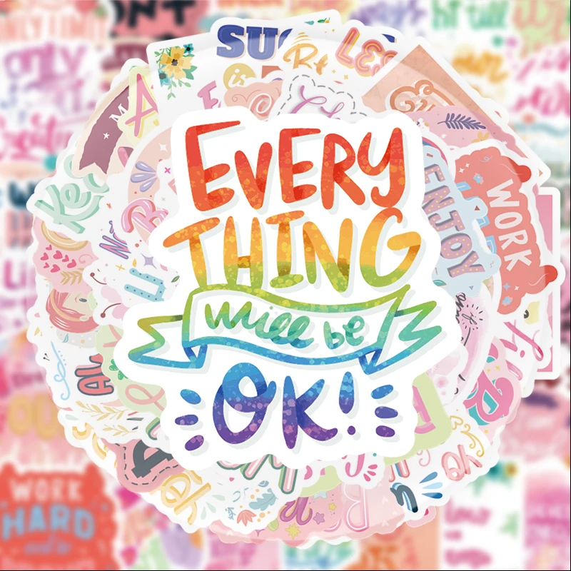 50 Pink Inspirational Text Graffiti Stickers, Suitable for Water Bottles, Laptops, Phone Decorations, Suitcases, Skateboards, Guitars, Gift Boxes, Party Decorations, Holiday Gifts