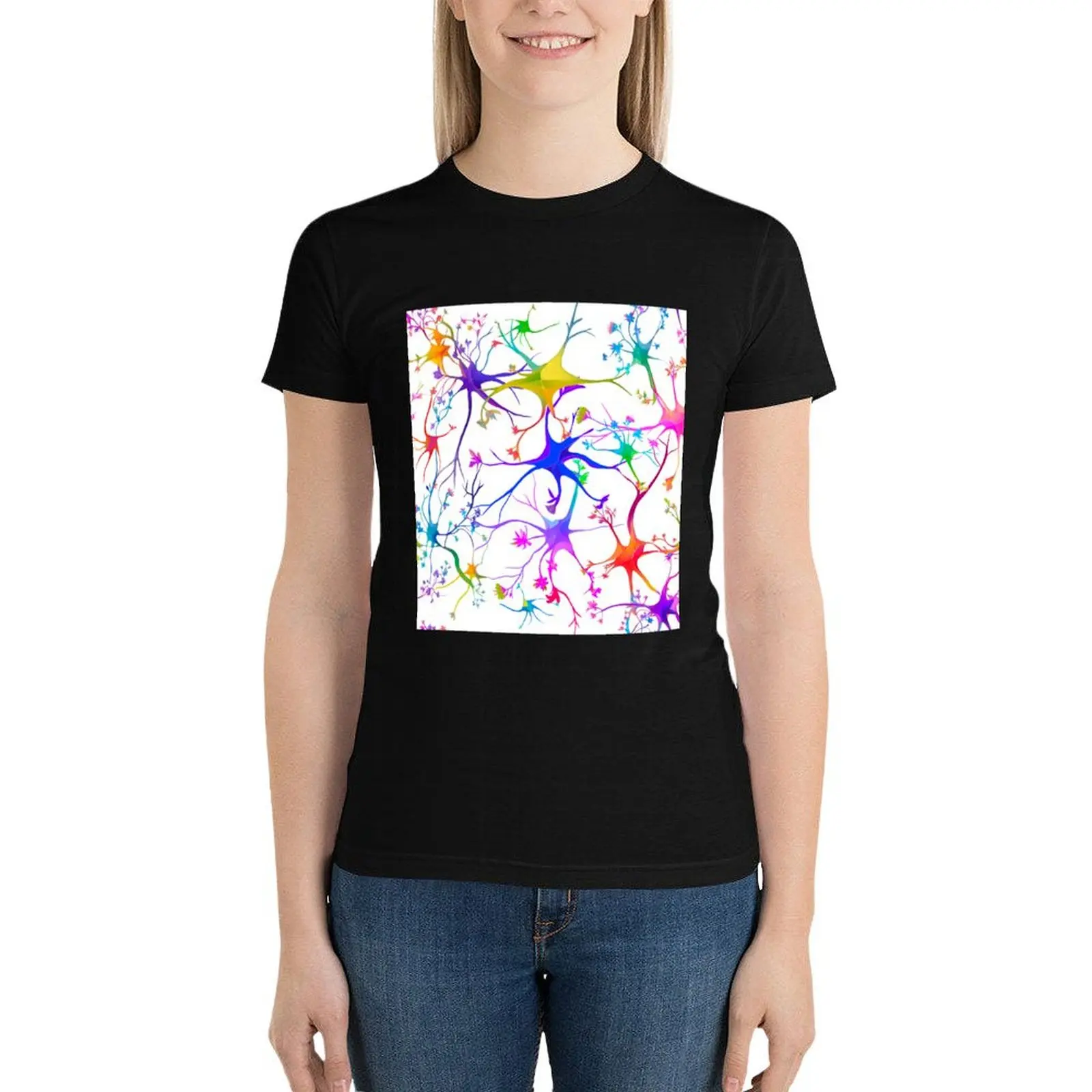 Camiseta de flores neuronales para mujer, camisetas recortadas de pesos pesados, divertidas aduanas