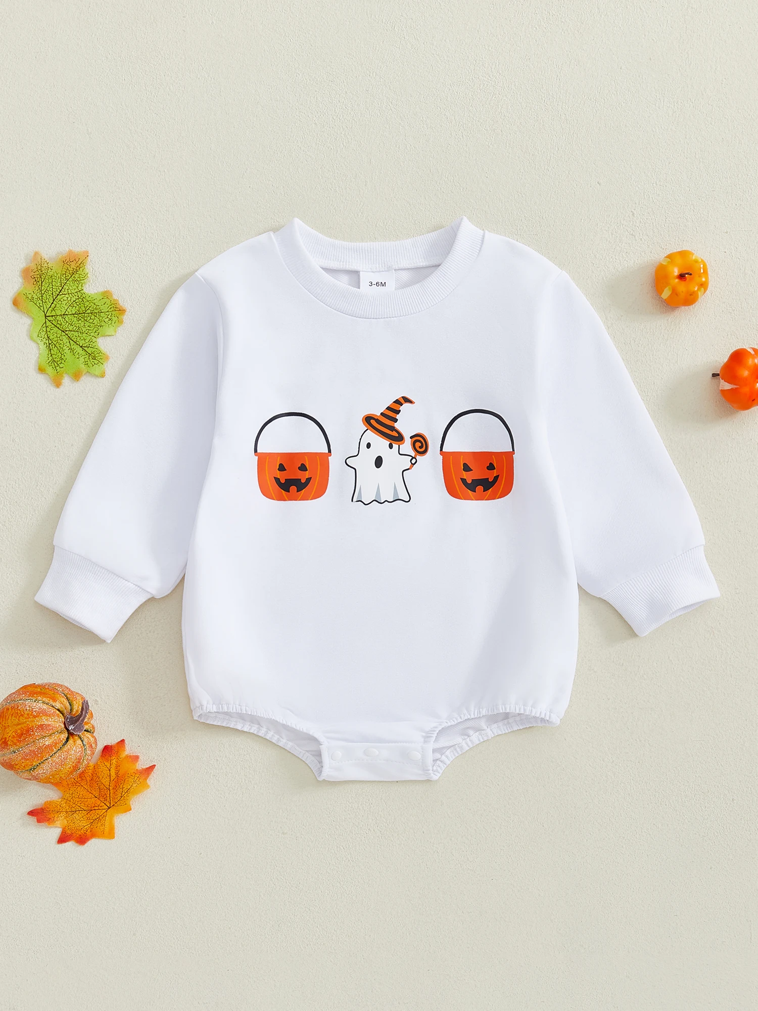 

Cute Halloween with Spooky Pumpkin and Ghost Print Long Sleeve Romper for Baby O Neck Jumpsuit for Fall Festivities