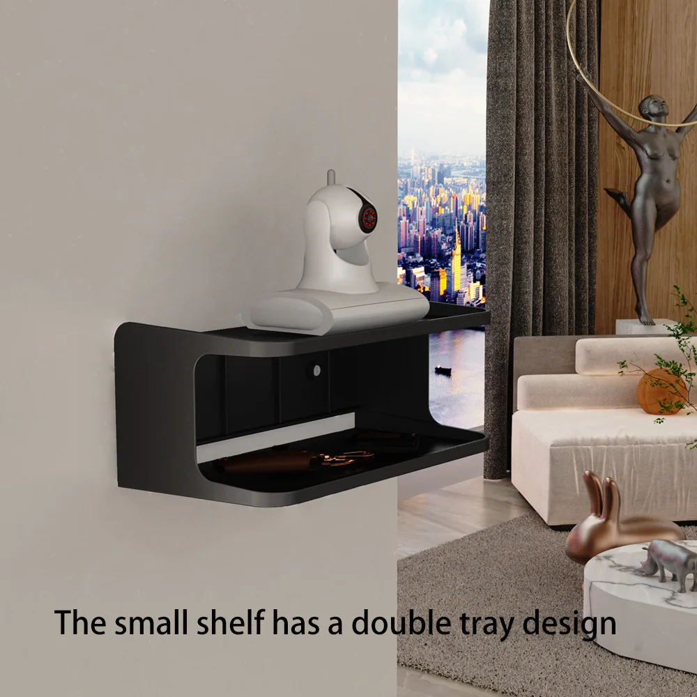 

Wall Double-layer Shelf Storage Shelves Bracket Bedside Abs Plastic Organizer Office Mount Storage Bracket