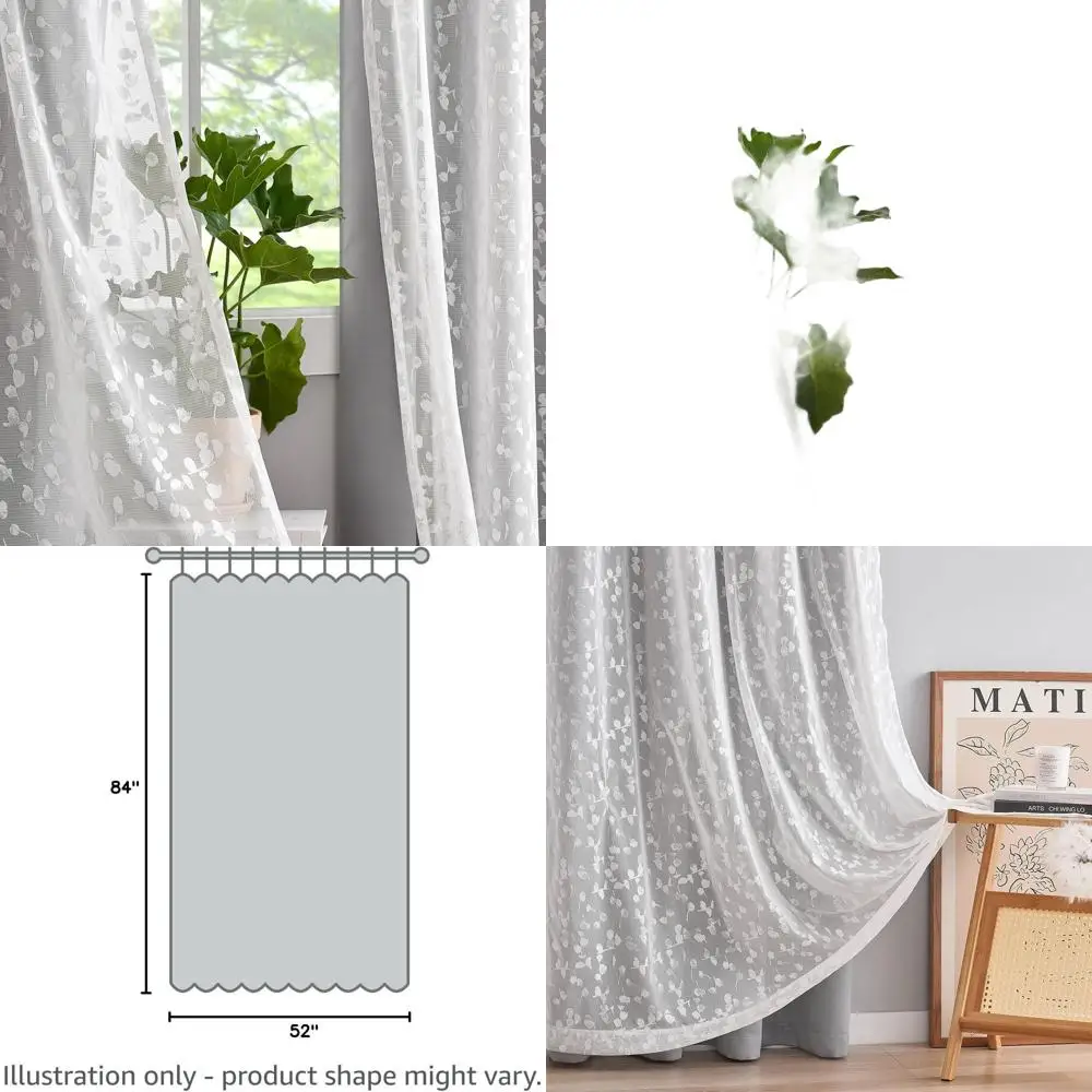 

84 Inch Leaf Patterned Sheer and Blackout Curtains with Grommet Top for Bedroom