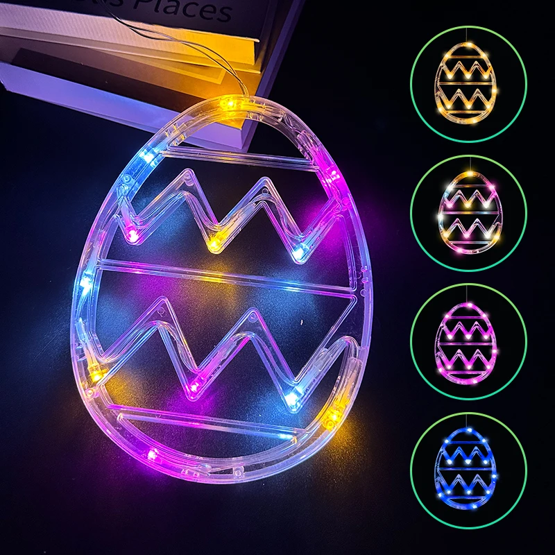 Easter Hanging Decorations Window String Light 2/4Pack LED Eggs Shaped Multicolor Lamp with Suction Cup for Home Farmhouse Decor