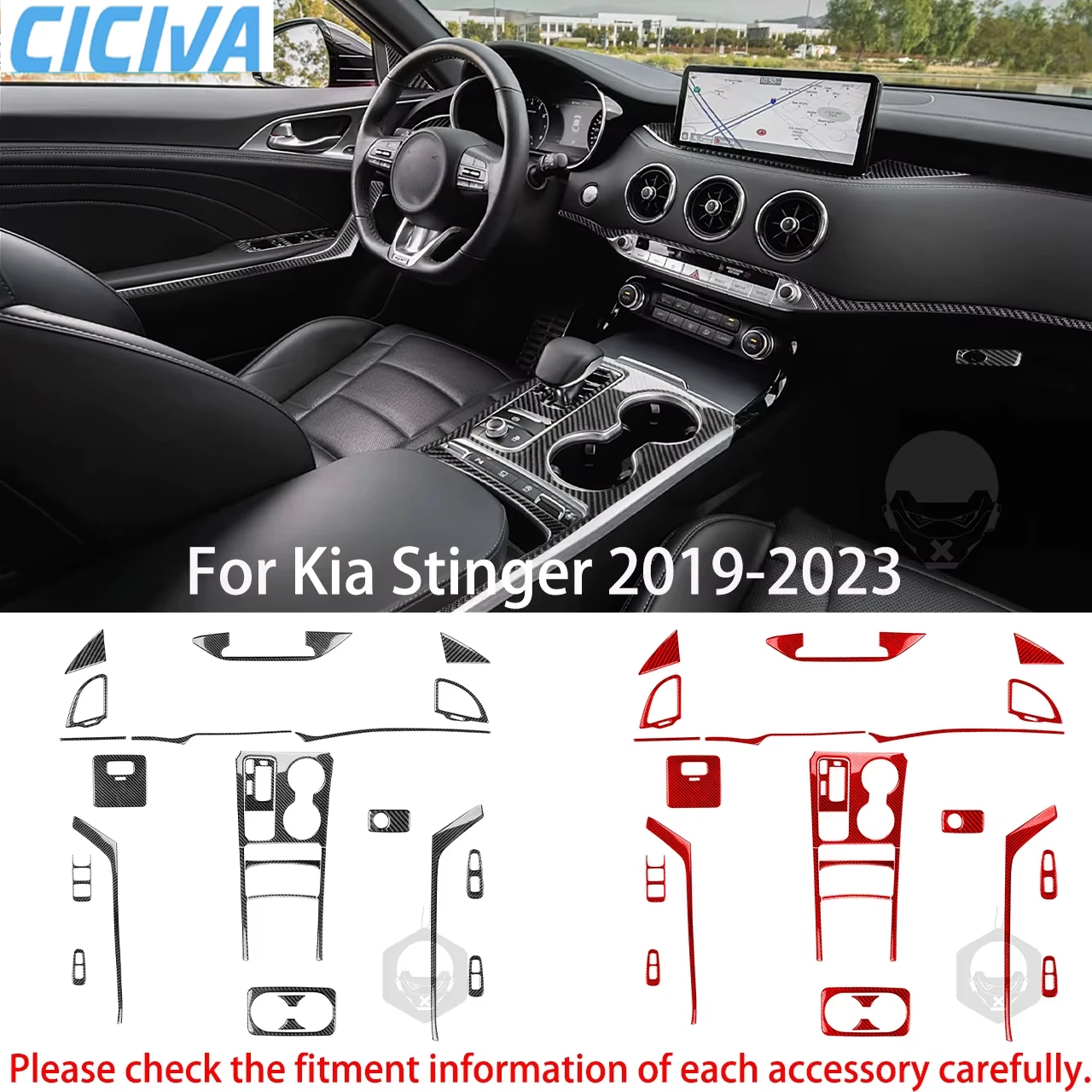 

For Kia Stinger 2019-2023 Carbon Fiber Gear Shift Dashboard Window Lift Air Outlet Interior Cover Stickers Trims Car Accessories