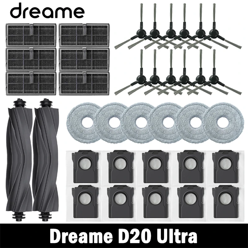 Accessoires de remplacement pour aspirateur Dreame D20 Ultra : brosse principale, brosse latérale, filtre HEPA, chiffons de nettoyage, sacs à poussière, pièces détachées