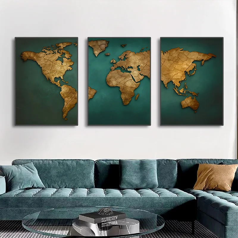 Retro World Map Poster Vintage Luxury Wall Art Print Modern Wall Decorative Paintings Home Decor for Bedroom Living Room Hall