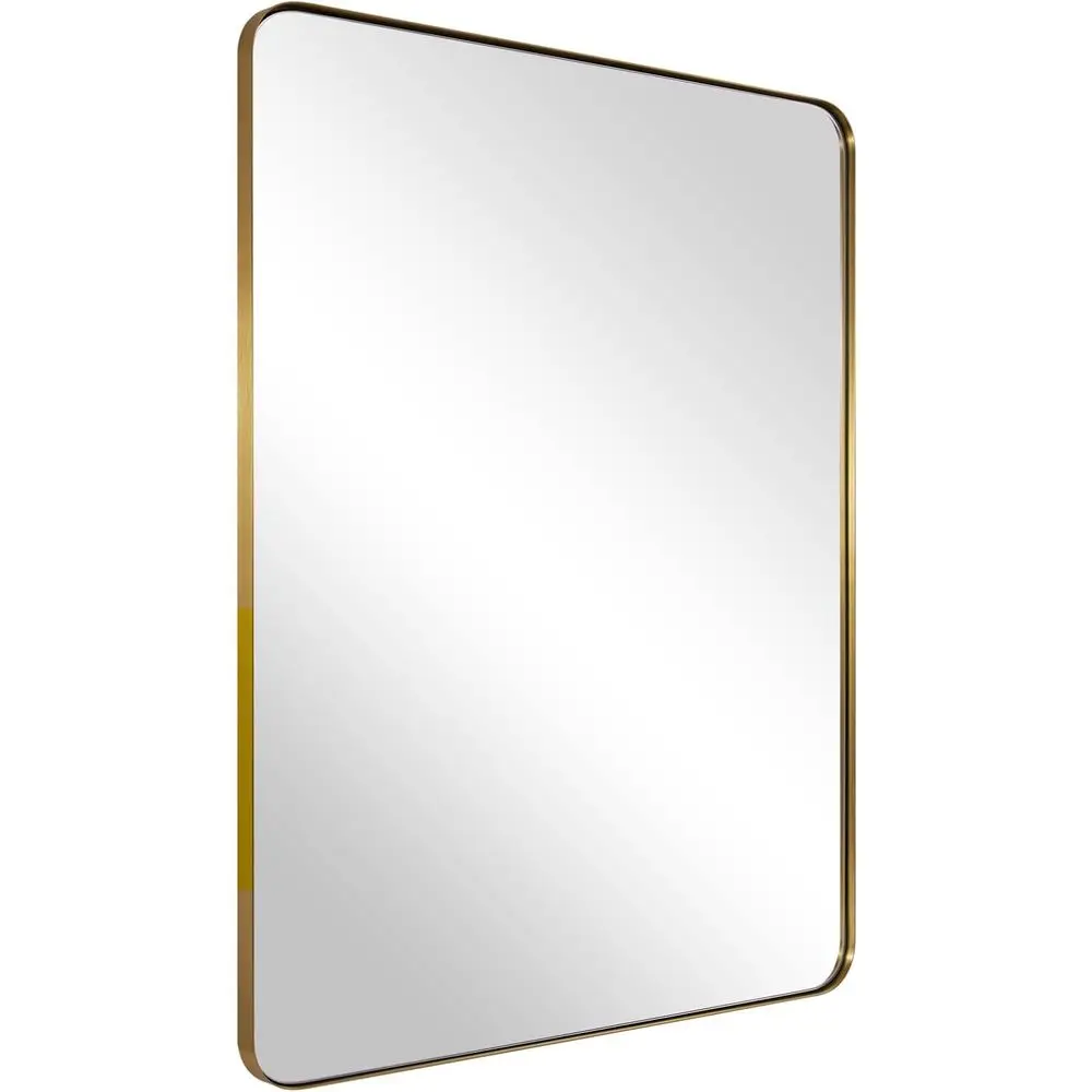 

Gold Bathroom Mirror or Wall, 20x28” Brushed Brass Metal Rounded RecMirror, Wall Mirror in StainlSteel Metal e, 1" Deep Set Desi