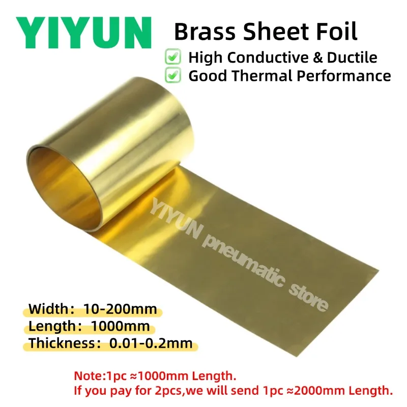 1pc Brass Sheet Foil 0.01-0.2mm Thickness X 10-200mm Width X 1000mm Length Metal Copper Strip Tape for Crafts Repairs Electrical