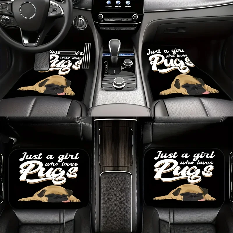 4pcs Pug Car Mats - Cute Pug Design With 