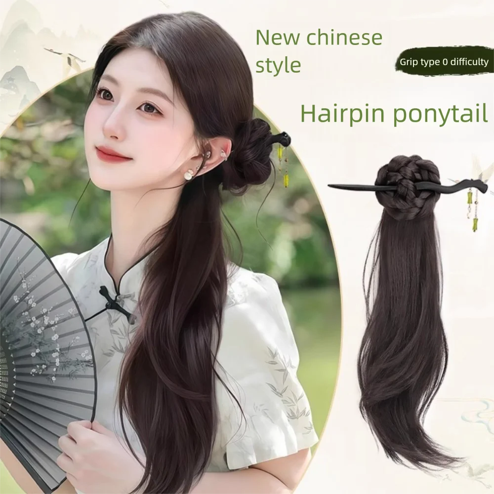 

Fashion Chinese Style Ponytail Claw Clip Long Curly Straight with Claw Clip Ponytail Wigs Universal Hair Extensions for Women