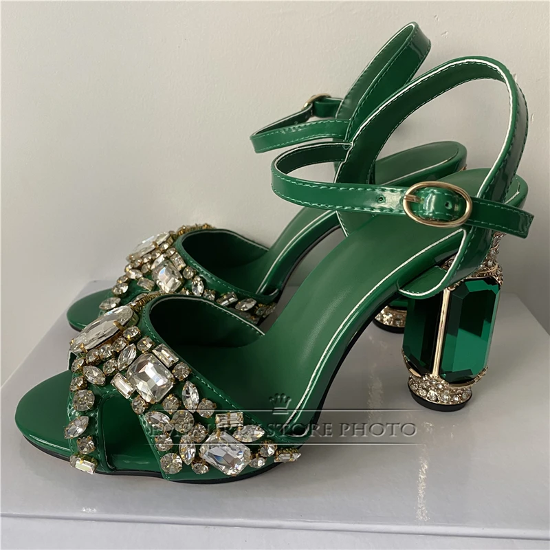 Quality Rhinestone Diamond Decor Sandals Women Jeweled Crystal High Heel Ankle Strap Banquet Shoes Summer Girls