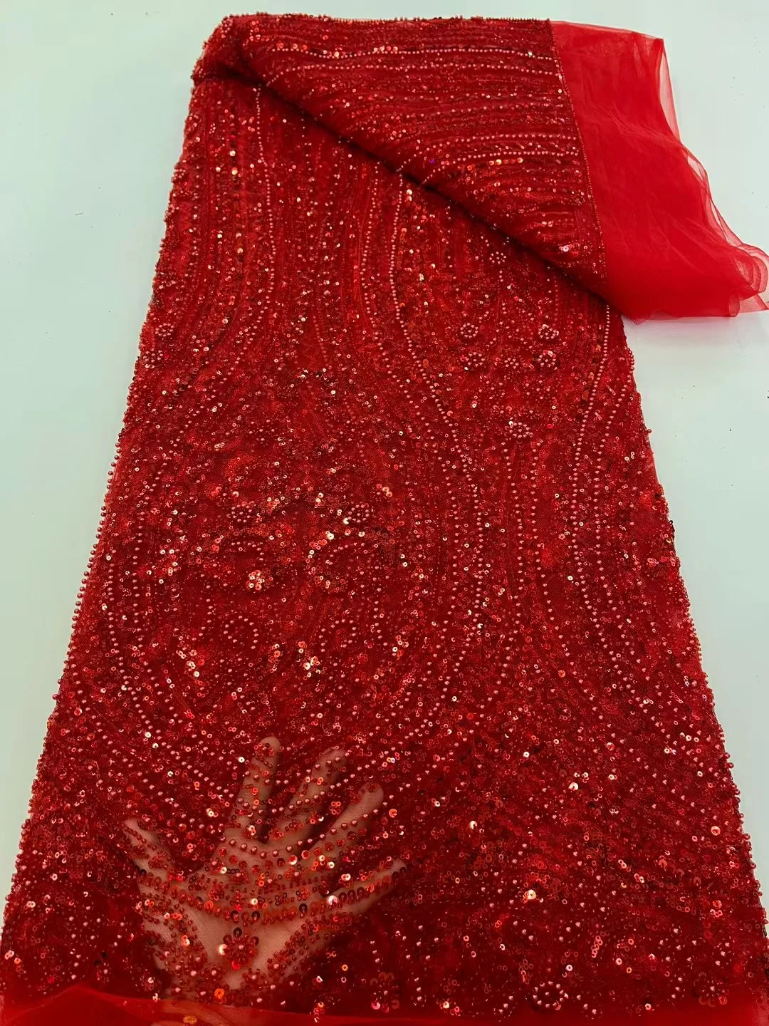 2026 African Beaded Groom Lace Fabric High Quality French Mesh with Sequins Nigerian Wedding Dress Fabric for Sewing