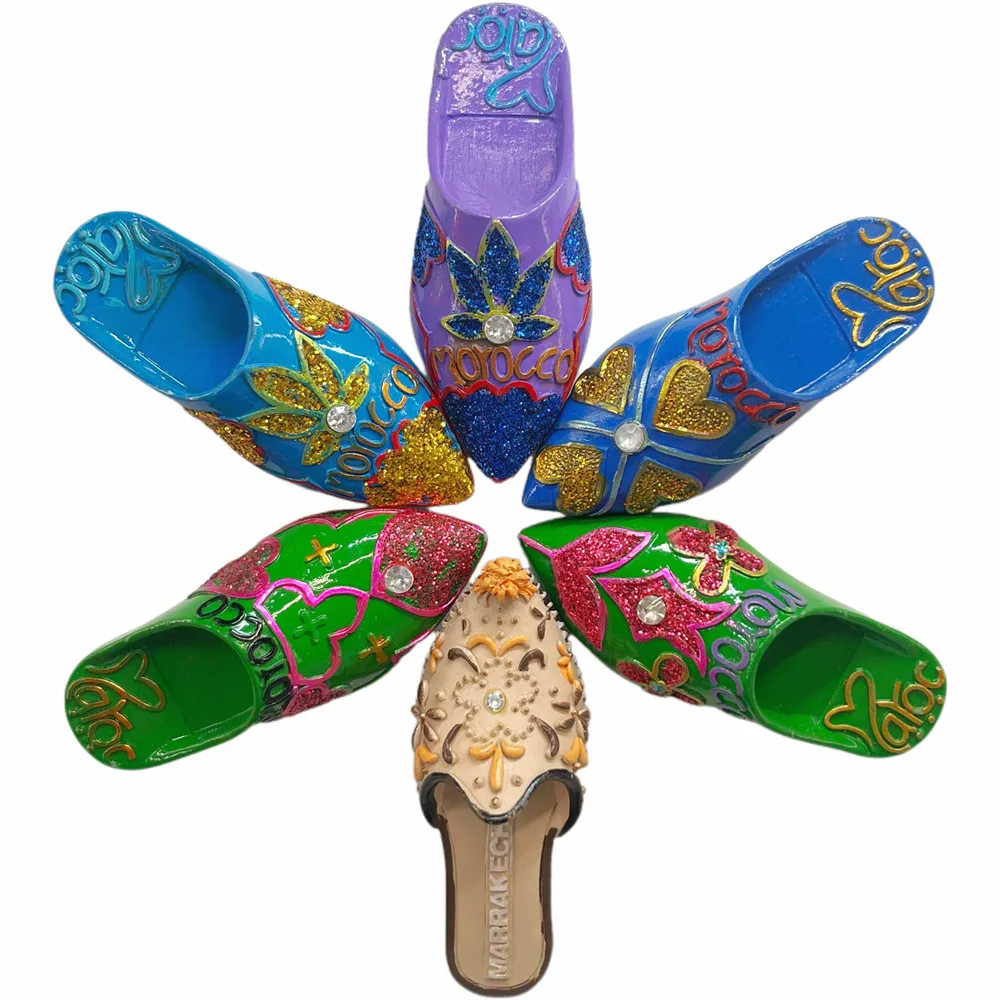 Morocco 3D Babouche Slipper Fridge Magnet, Resin Traditional Moroccan Shoe Souvenir, Travel Gift & Collectible