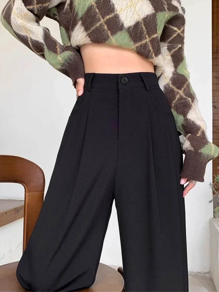 

Fashion High Waist Wide Leg Pants Women Spring Fall Baggy Black Trouser Office Ladies Full Length Straight Suit Pant Outwear New