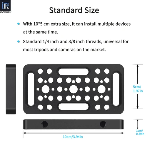 Imagen 2 del producto INNOREL CP1005 Placa de queso multifuncional de 10x5 cm, placa de montaje de conmutación con orificios de localización ARRI integrados para trípode de cámara
