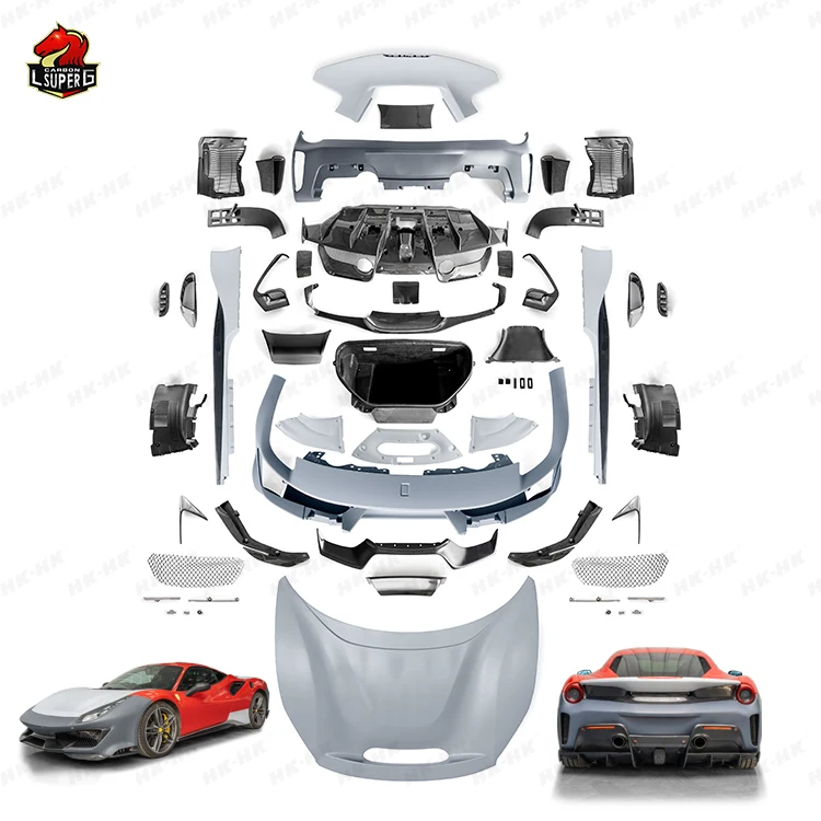

New Arrival Wet Carbon Fiber PP Material P Style Upgrade Body Kit for Ferrari 488 GTB Front Rear Bumpers Hood Cars Body Kits