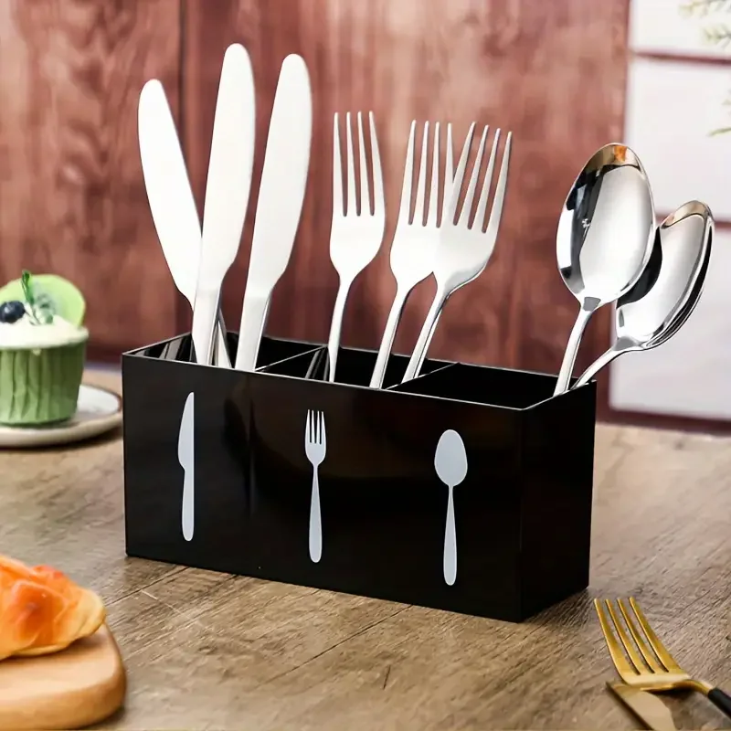 Acrylic Cutlery Storage Organizer Utensil Holder Silverware Caddy Countertop Cutlery Organizer Containers 3 Section Tablew