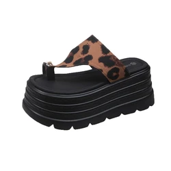 New Summer Women Chunky Sandals Leather High Platform Trainers Breathable Casual Slippers Shoes Woman 9CM Heels Wedge Sneakers