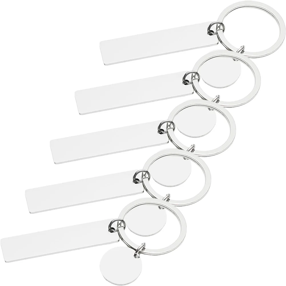 5 Pcs Stainless Steel Round Tag Rectangular Metal Keychain Jewelry Pendant Lettering (silver) 5pcs Supply Keychains