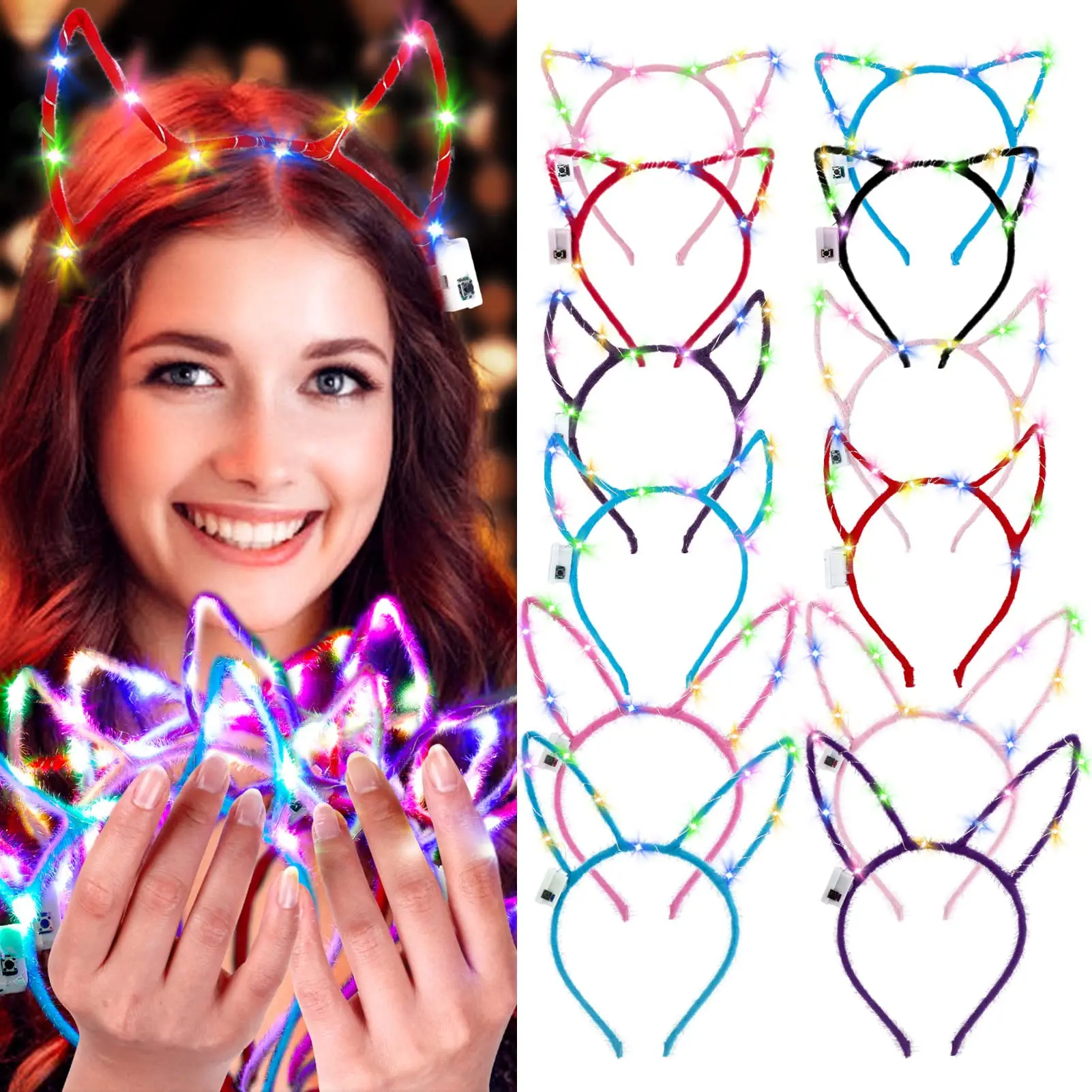 

20pcs LED Headband Light Up Headband Cute Cat Ear Rabbit Ear Headband Luminous Led Hair Accessories Christmas Halloween Party