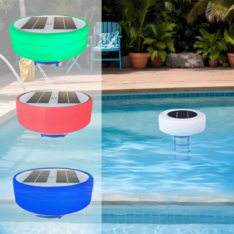 Ionizador para piscina flutuante, purificador de água ionizador de piscina movido a energia solar com ionização de cobre, luzes LED multicoloridas para água doce