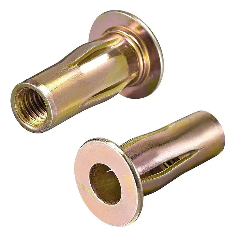 Multi-Grip Rivet-Nut, M8 Pre-Bulbed Shank Carbon Steel Color-Zinc-Plated Flat Head Threaded Insert Nut 100Pcs-[LUCK 9]