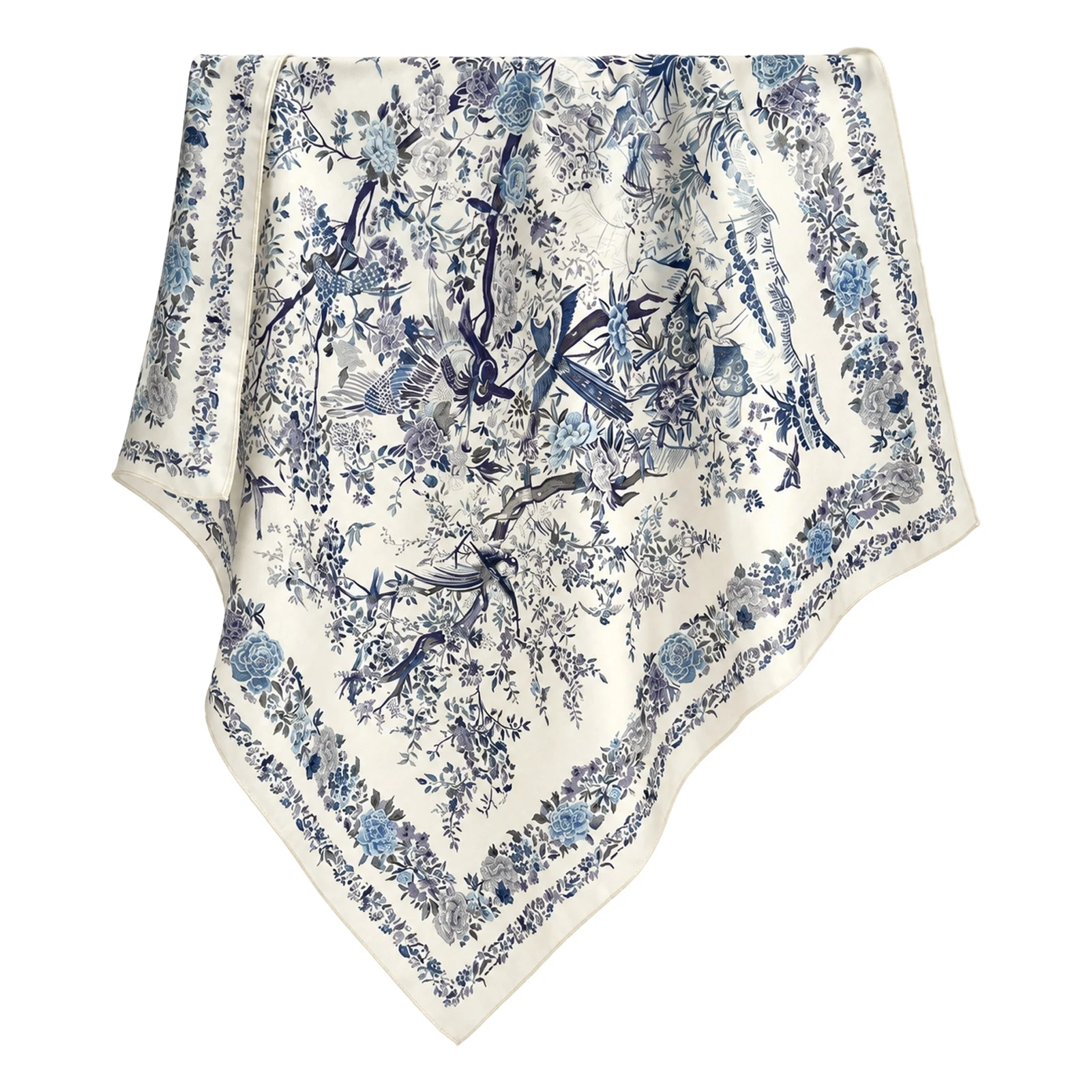 Square Scarf Cotton Linen Blend Floral Neck Wrap Breathable Soft Shawl for Fall Winter Commuting Office Wear Elegant Style