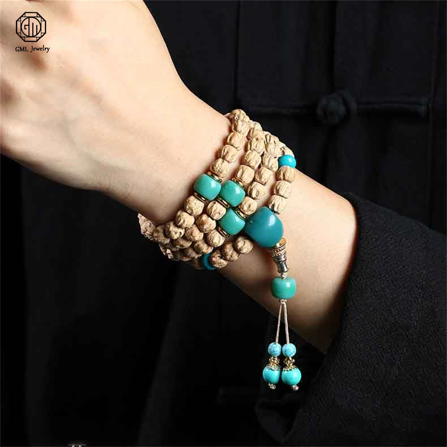 108 Beads Deep Pit Ghost Face Seed Bracelet Natural Raw Stone Mala Prayer Necklace Unisex Meditation Buddhist Multi Strand