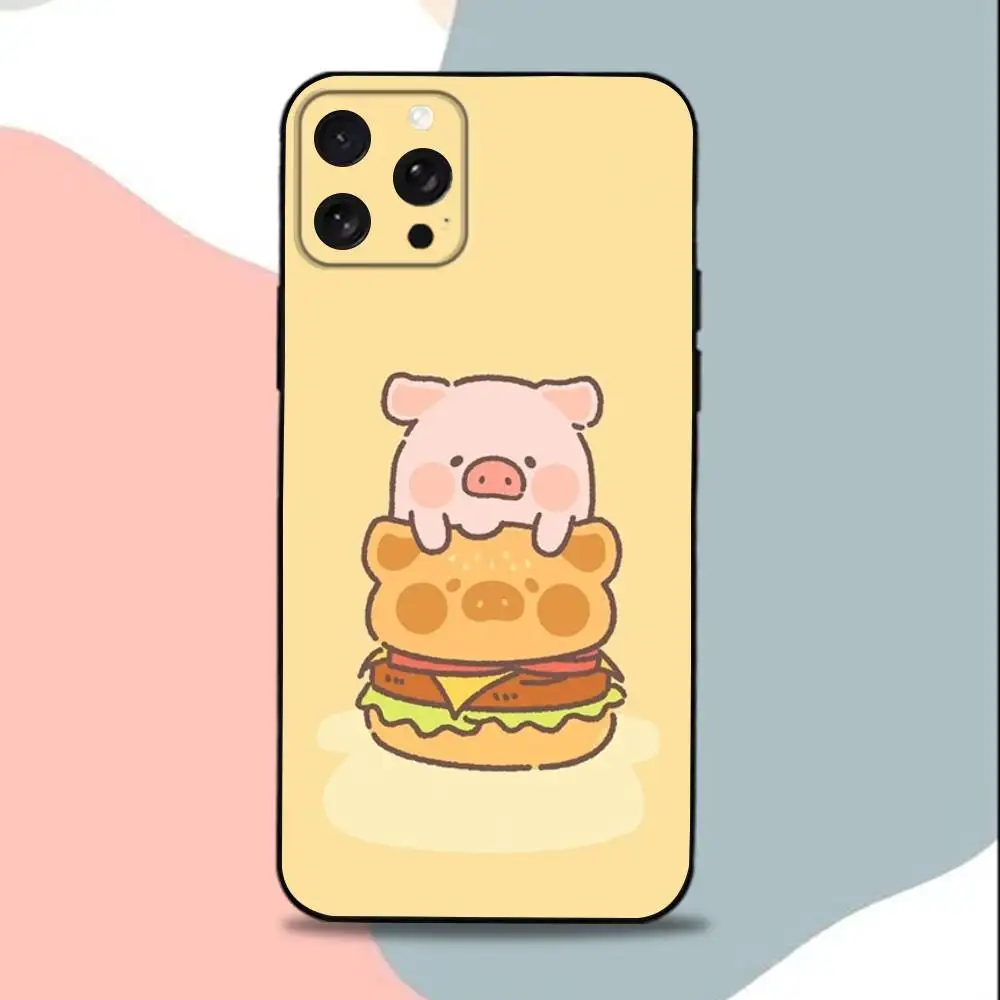 C-Cartoon L-LuLu cute Pig Phone Case For iPhone 15,13,16,12,11,17,14,Plus,Pro,Max,XS,XR,X,SE,Mini,Soft Silicone Black Cover
