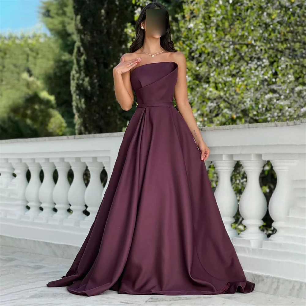 ROYET Simple Classic Style Pleat Strapless Long A Line Evening Dress Sleeveless Floor Length Formal Prom Gown For Woman New