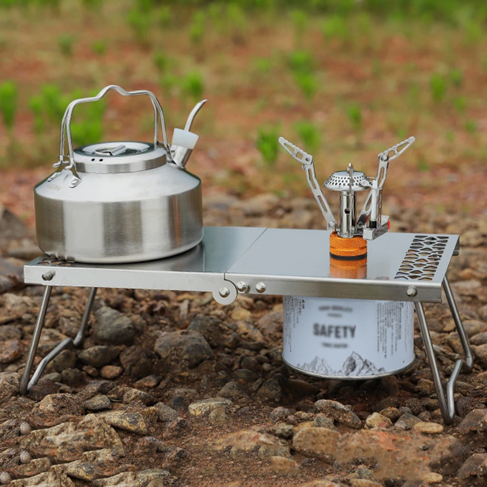 Folding Camping Stove Table Lightweight Stainless Steel Camp Table for Stove Cookware Mini Table for Hiking Picnic Backpacking