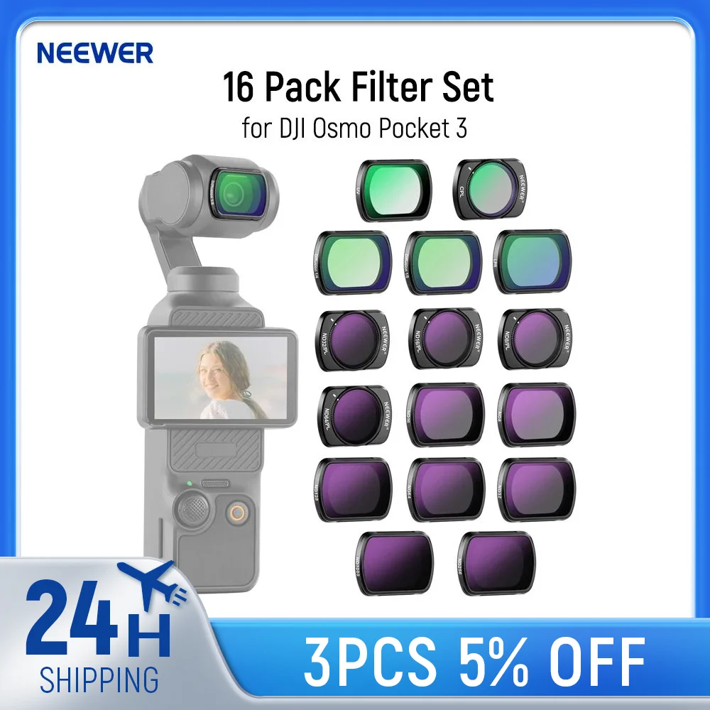 

NEEWER 16 Pack Filter Set for Pocket 3 PL Black Diffusion 1/4 1/8 UV Light Pollution CPL Compatible with DJI Osmo Pocket 3