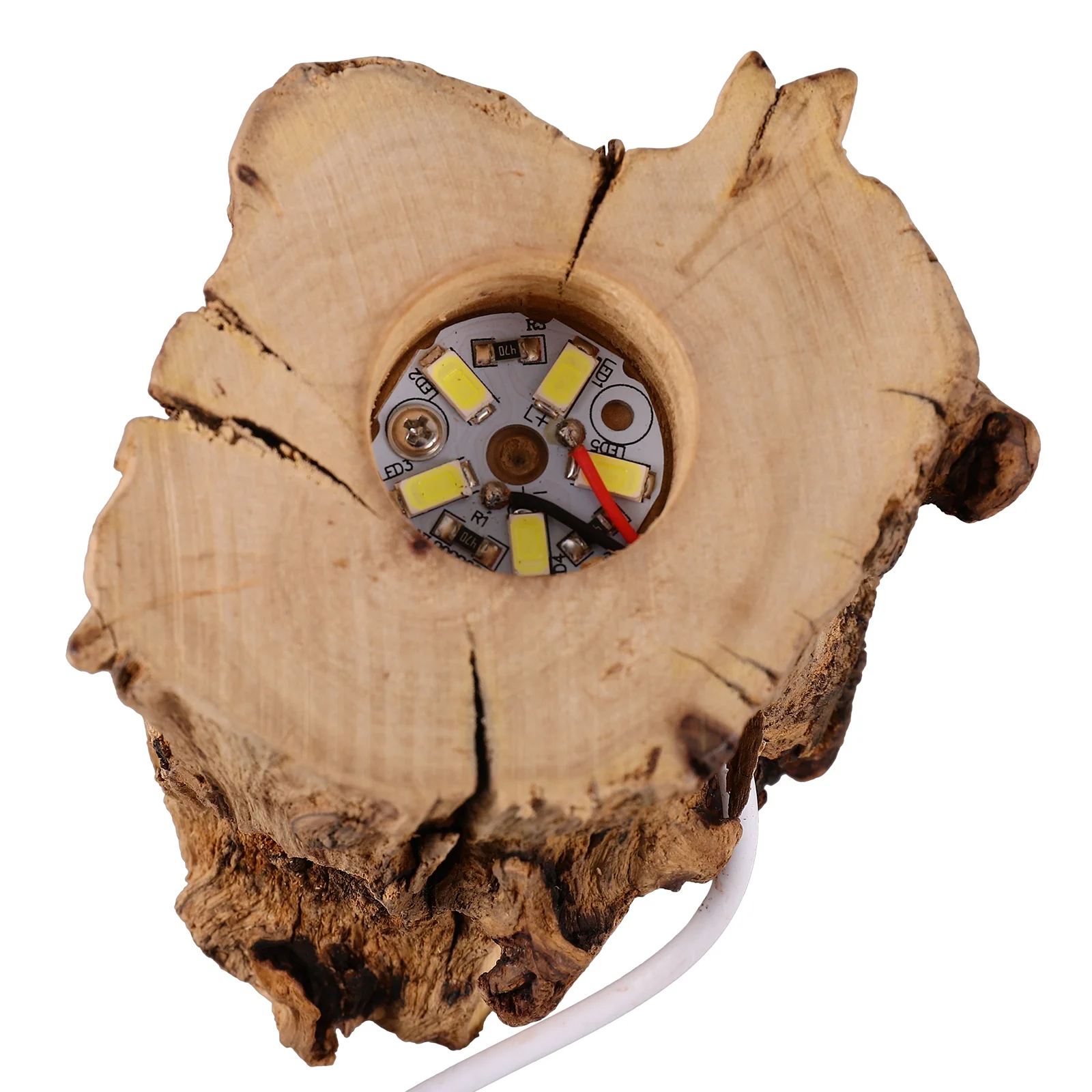 Portalampada Sfera di cristallo Base in legno Ceppo di albero Luce a LED Espositore da tavolo nero per ufficio
