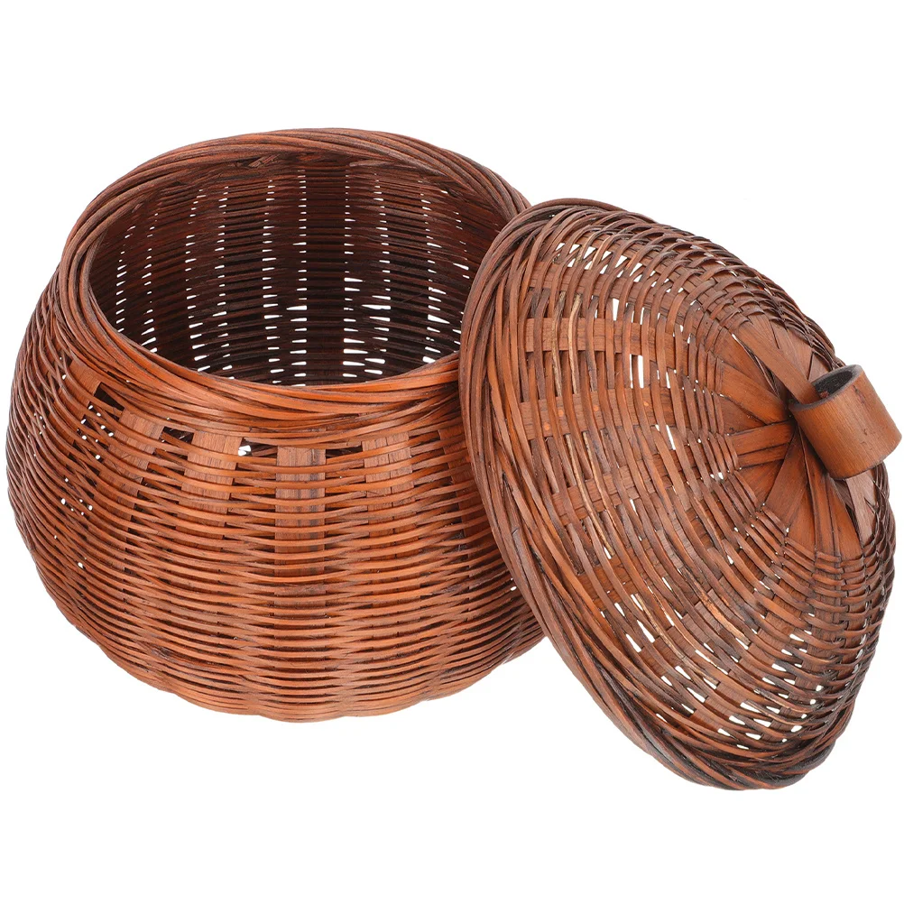 

Pumpkin Bamboo Basket Lidded Egg Holder Multifunction Fruit Candy Snack Storage Household Kitchen Essential Egg Basket