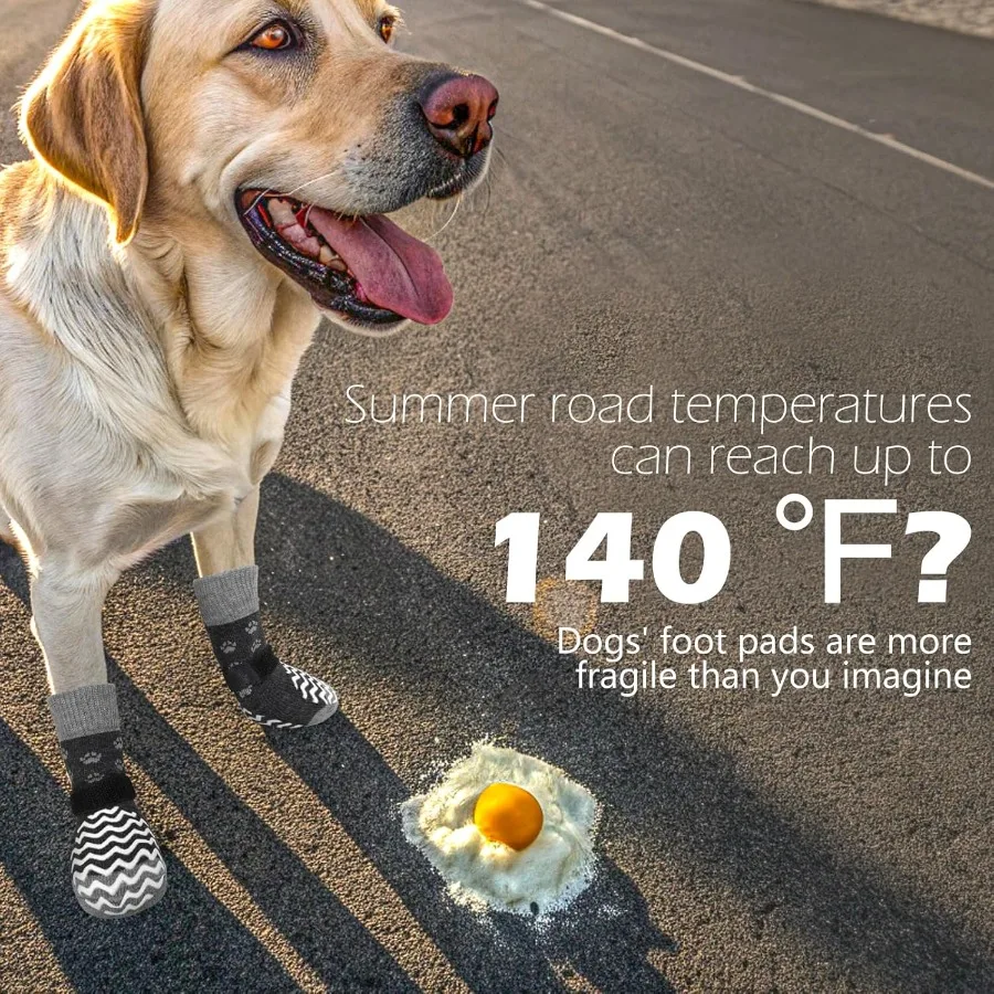 미끄럼 방지 강아지 양말 6개입, 발을 핥는 것을 방지하는 양면 강아지 부츠, 뜨거운 포장도로와 나무 바닥용 그립 포함