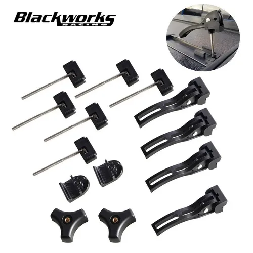 Imagen 1 del producto Piezas de fijación de repuesto, accesorios universales para cubierta de cama de camioneta Tonneau, triple pliegue duro, abrazadera delantera trasera, pernos en T negros