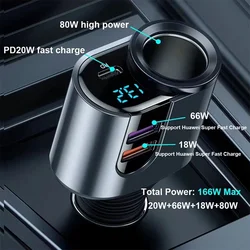New Car Charger Lighter Adapter 4 in 1 Car Cigarette Splitter Type C Dual USB Ports Voltage Display 127W fit for Auto Outlet