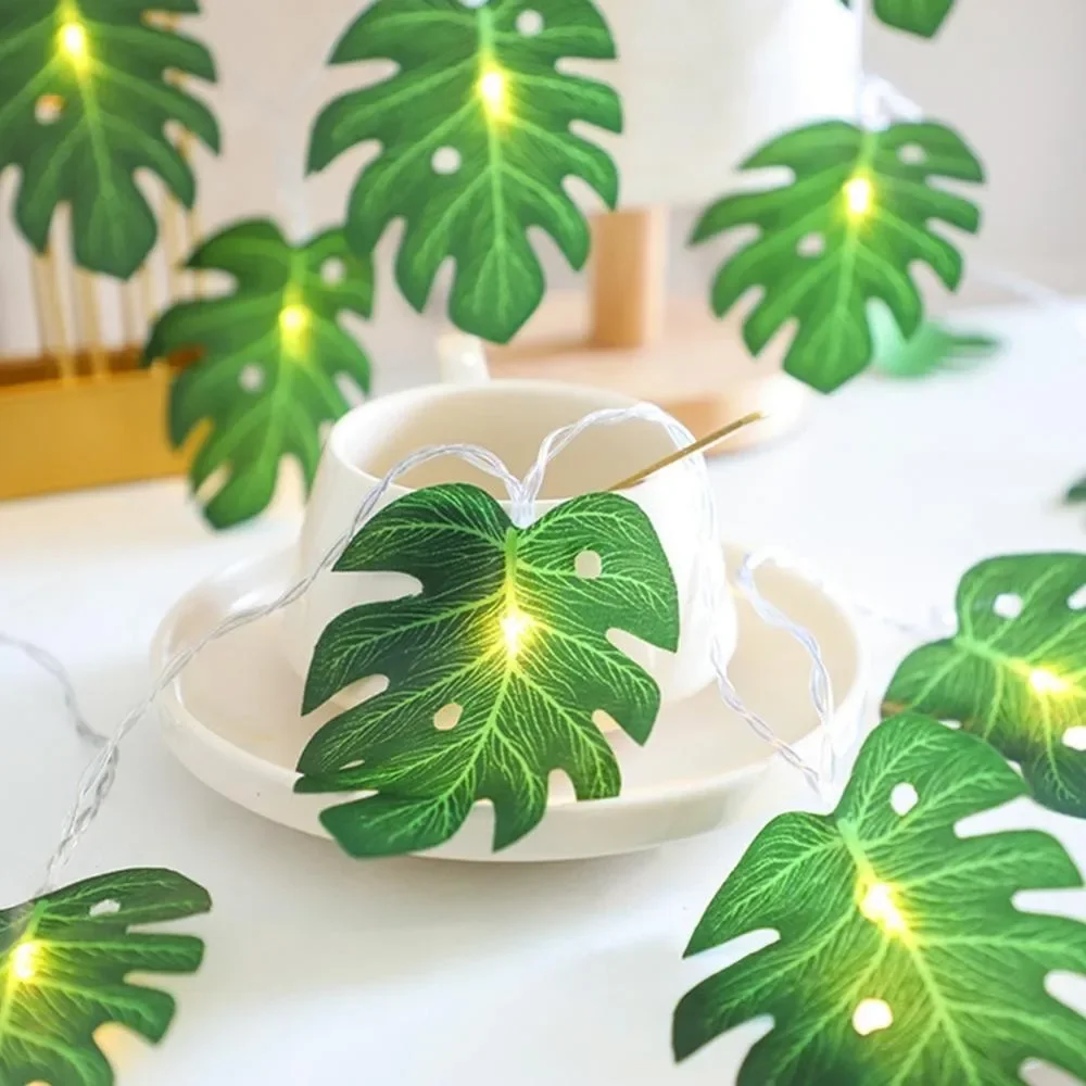 Artificial Turtle Leaves LED String Lights, Aniversário, Festa havaiana Luau, Tema da praia da selva, Decorações de jardim, 1.5 m, 3m