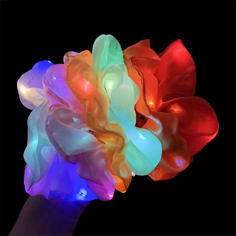 

10 Pcs/Lot LED Luminous Scrunchies Hairband Ponytail Holder Headwear Elastic Satin Hair Bands Girl Hair Accessories for Party