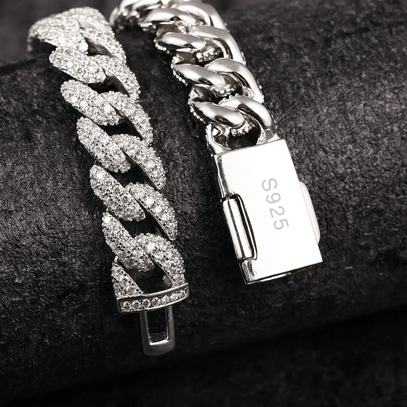 10mm Full Set   Solid Silver S925 Cuban Chain Hip Hop Brand Necklace