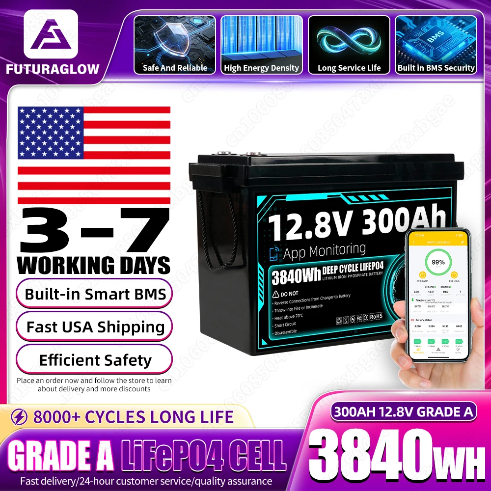 Renewable Energy Technology - 新品12V 300Ah LiFePO4バッテリーパック グレードA 12.8V充電式セル DIY