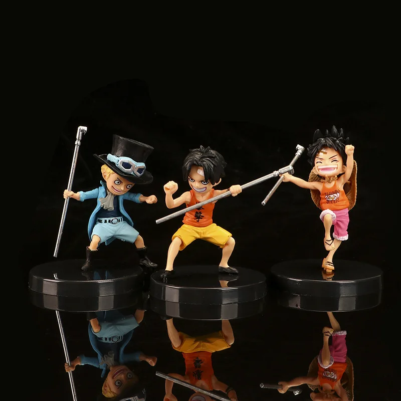 3 uds Anime una pieza infancia Luffy Ace Sabo tres hermanos estatuilla de dibujos animados PVC modelo de acción decoración del coche juguetes muñecas regalo